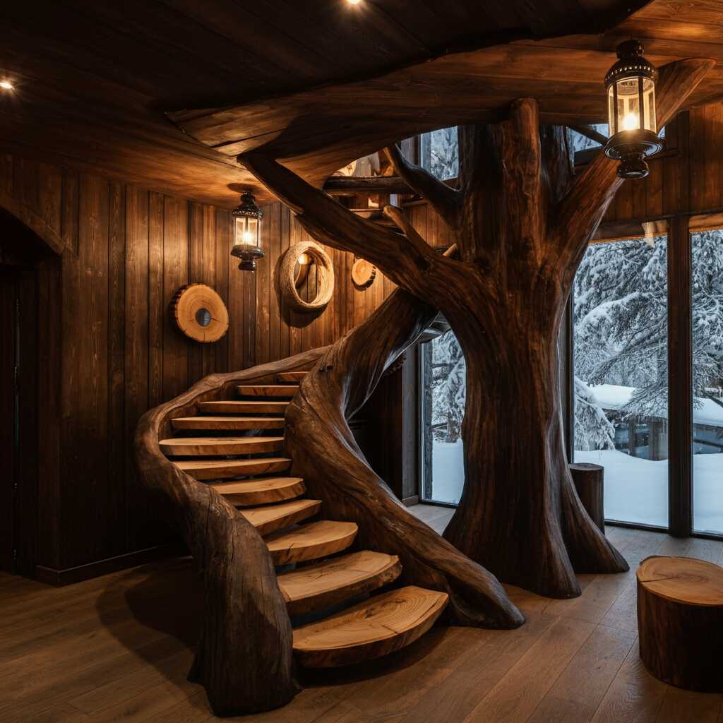 Bring Nature Indoors with Unique Stairs Made from Tree Trunks